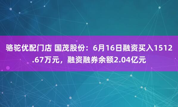 骆驼优配门店 国茂股份：6月16日融资买入1512.67万元，融资融券余额2.04亿元