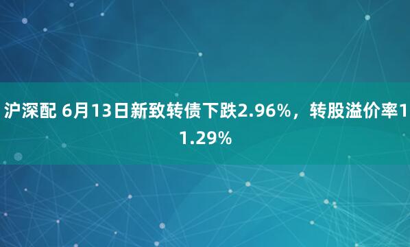 沪深配 6月13日新致转债下跌2.96%，转股溢价率11.29%